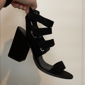 Black Urban Outfitters Velcro Strappy Block Heels